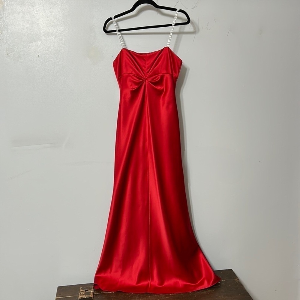 Night Way Collection Red Satin Gown with Gem Stone Straps Size 6